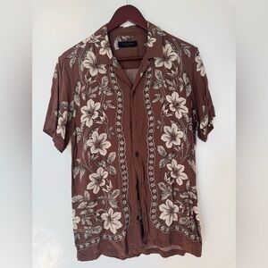 All Saints Men's Brown Floral Button Down Shirt